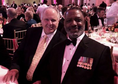 JOEL, A RETIRED MARINE AND LONGTIME LISTENER, AND I AT THE 2018 MC-LEF GALA